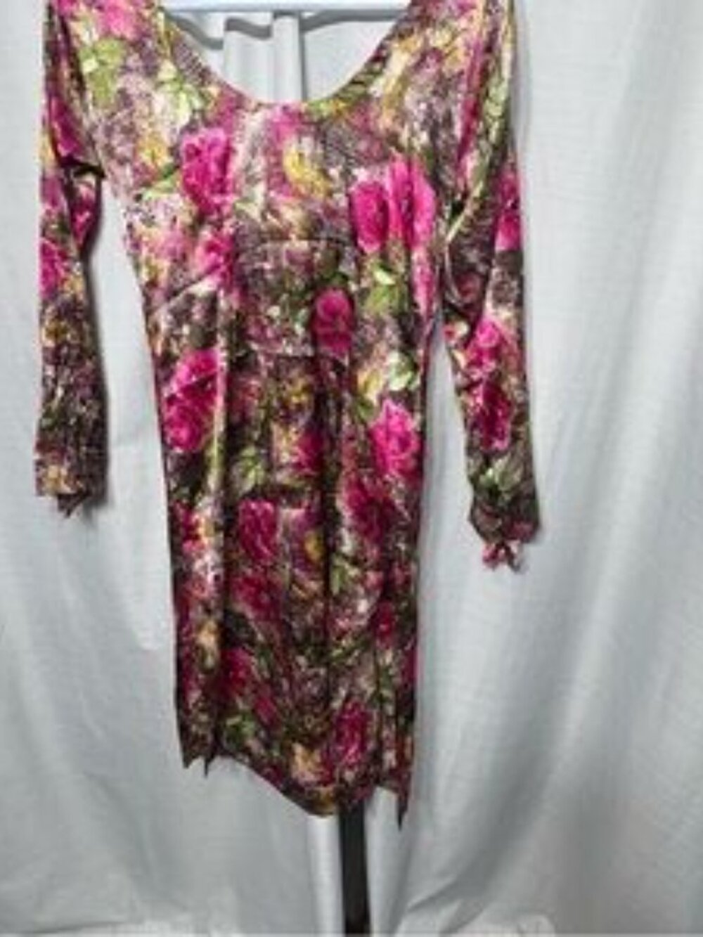 Floral Snakeskin Print Scoop Neck Long Sleeve Mini Dress Boho Indie Retro - Picture 6 of 9